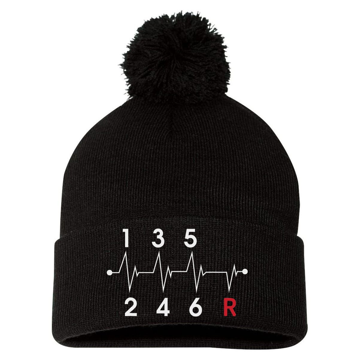 6 Speeds Gear Shift Manual Transmission Funny Car Race Gift Pom Pom 12in Knit Beanie