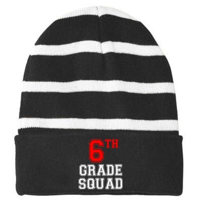 6th Sixth Grade Squad Back To School Teacher Gift Striped Beanie with Solid Band