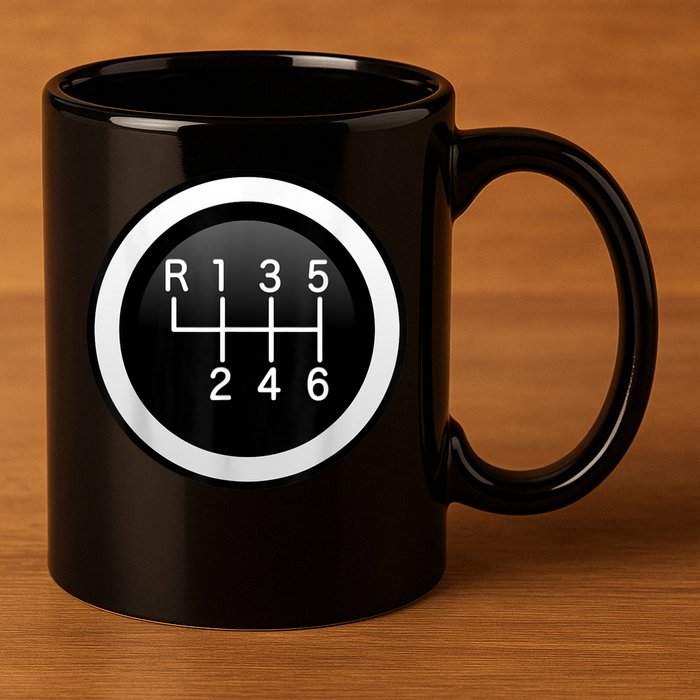 6 Speed Manual Stick Gear Shift Auto Racing Car 11oz C Handle Ceramic Mug