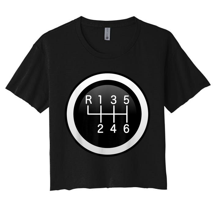6 Speed Manual Stick Gear Shift Auto Racing Car Women's Crop Top Tee