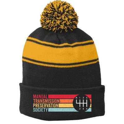 6 Speed Manual Transmission Preservation Society Stripe Pom Pom Beanie