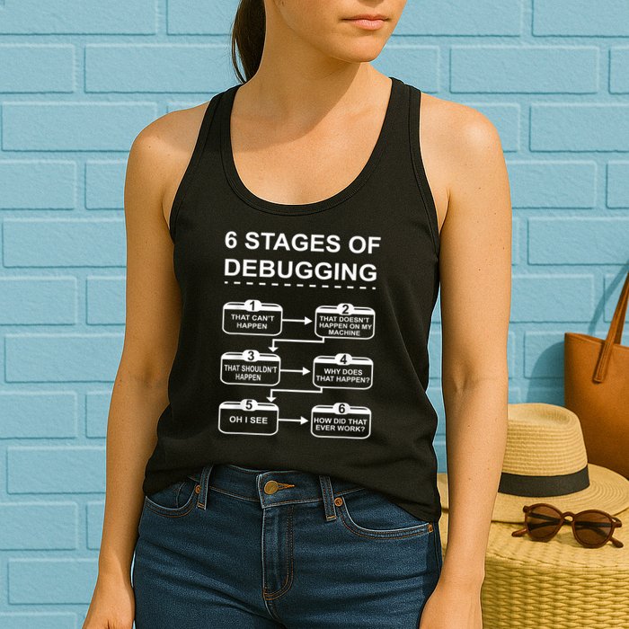 6 Stages Of Debugging Design Programming Computer Science Women's Racerback Tank
