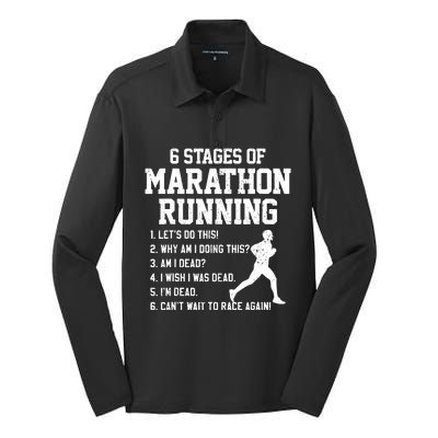 6 Stages Of Marathon Running Funny Runner Gift Silk Touch Performance Long Sleeve Polo