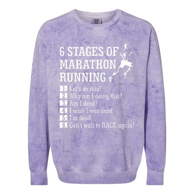 6 Stages Of Marathon Running Gift For Runner Colorblast Crewneck Sweatshirt