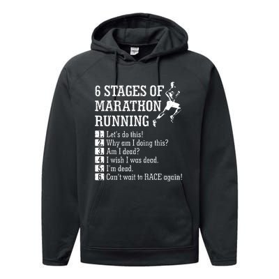 6 Stages Of Marathon Running Gift For Runner Performance Fleece Hoodie