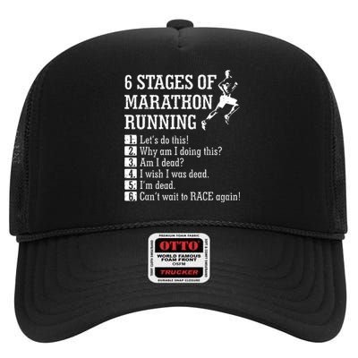 6 Stages Of Marathon Running Gift For Runner High Crown Mesh Back Trucker Hat