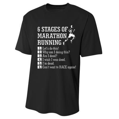 6 Stages Of Marathon Running Gift For Runner Performance Sprint T-Shirt