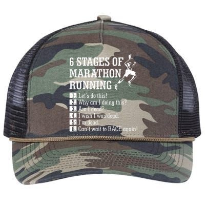 6 Stages Of Marathon Running Gift For Runner Retro Rope Trucker Hat Cap