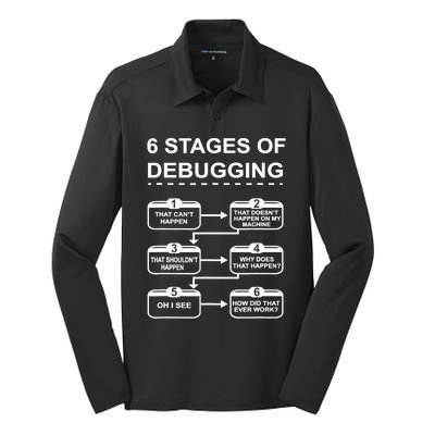 6 Stages Of Debugging Design Programming Computer Science Gift Silk Touch Performance Long Sleeve Polo