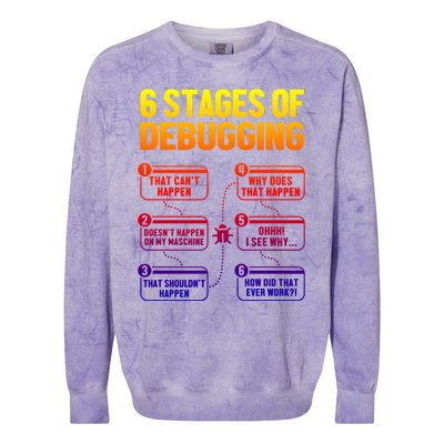 6 Stages Of Debugging Full Stack Coder Software Developer Gift Colorblast Crewneck Sweatshirt