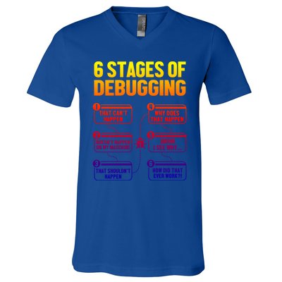 6 Stages Of Debugging Full Stack Coder Software Developer Gift V-Neck T-Shirt