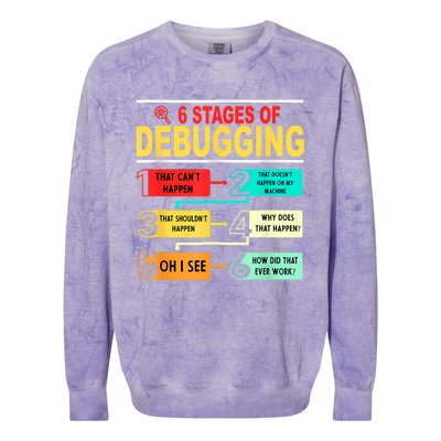 6 Stages Of Debugging Full Stack Coder Software Developer Colorblast Crewneck Sweatshirt