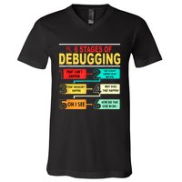 6 Stages Of Debugging Full Stack Coder Software Developer V-Neck T-Shirt