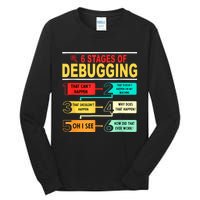 6 Stages Of Debugging Full Stack Coder Software Developer Tall Long Sleeve T-Shirt