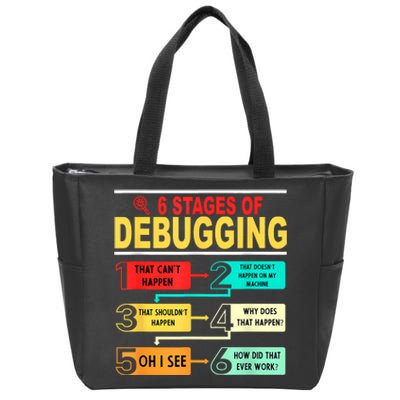 6 Stages Of Debugging Full Stack Coder Software Developer Zip Tote Bag