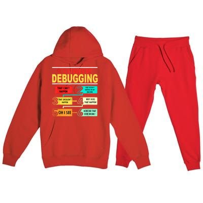 6 Stages Of Debugging Full Stack Coder Software Developer Premium Hooded Sweatsuit Set