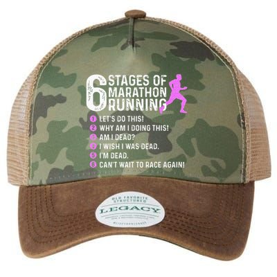 6 Stages Of Marathon Running Marathoner 26.2 Funny Runner Legacy Tie Dye Trucker Hat
