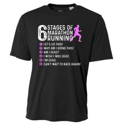 6 Stages Of Marathon Running Marathoner 26.2 Funny Runner Cooling Performance Crew T-Shirt