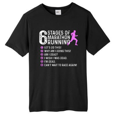 6 Stages Of Marathon Running Marathoner 26.2 Funny Runner Tall Fusion ChromaSoft Performance T-Shirt