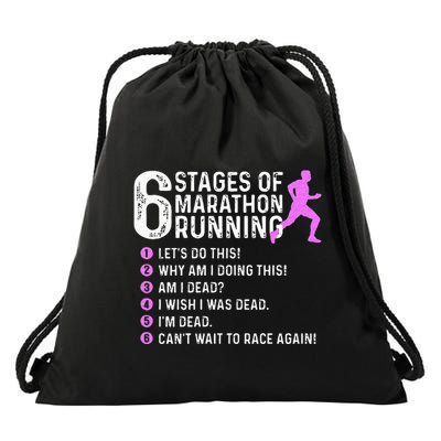 6 Stages Of Marathon Running Marathoner 26.2 Funny Runner Drawstring Bag