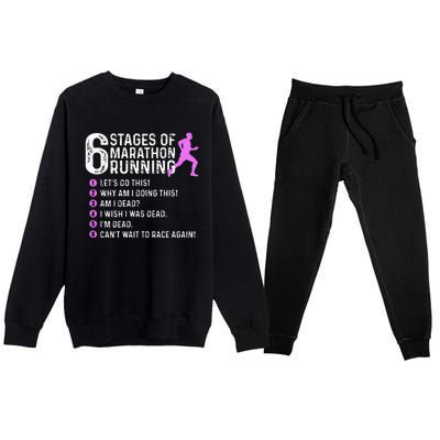 6 Stages Of Marathon Running Marathoner 26.2 Funny Runner Premium Crewneck Sweatsuit Set