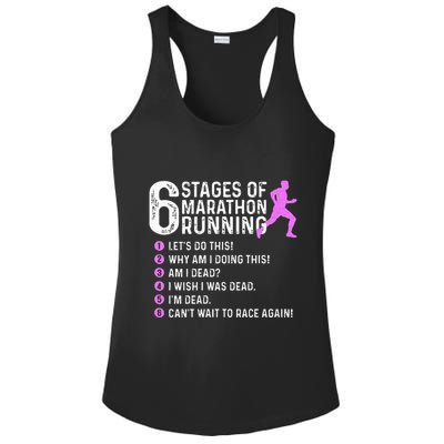 6 Stages Of Marathon Running Marathoner 26.2 Funny Runner Ladies PosiCharge Competitor Racerback Tank