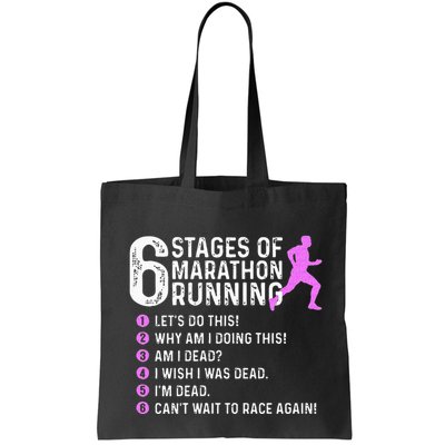 6 Stages Of Marathon Running Marathoner 26.2 Funny Runner Bag