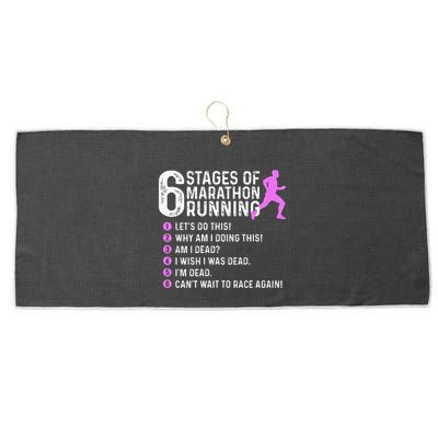 6 Stages Of Marathon Running Marathoner 26.2 Funny Runner Large Microfiber Waffle Golf Towel