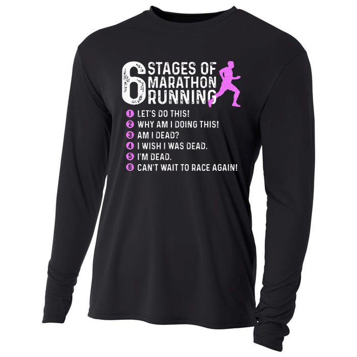 6 Stages Of Marathon Running Marathoner 26.2 Funny Runner Cooling Performance Long Sleeve Crew