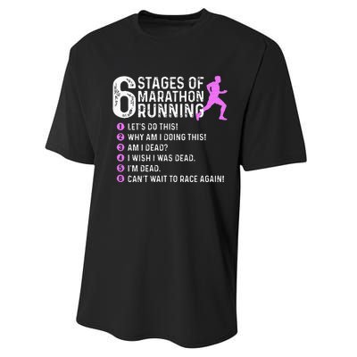 6 Stages Of Marathon Running Marathoner 26.2 Funny Runner Performance Sprint T-Shirt