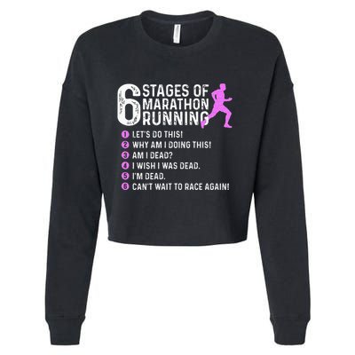 6 Stages Of Marathon Running Marathoner 26.2 Funny Runner Cropped Pullover Crew