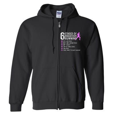 6 Stages Of Marathon Running Marathoner 26.2 Funny Runner Full Zip Hoodie