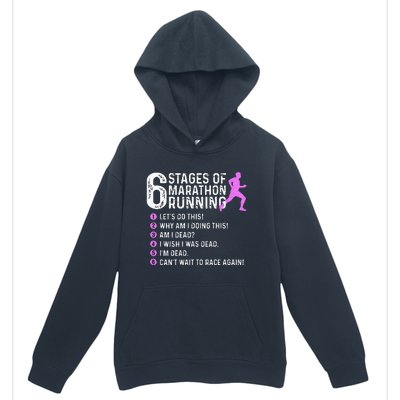 6 Stages Of Marathon Running Marathoner 26.2 Funny Runner Urban Pullover Hoodie