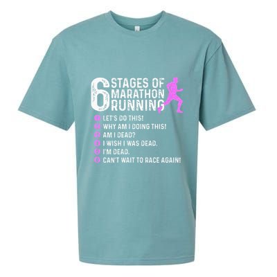 6 Stages Of Marathon Running Marathoner 26.2 Funny Runner Sueded Cloud Jersey T-Shirt