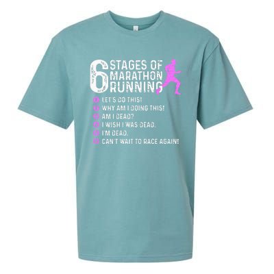 6 Stages Of Marathon Running Marathoner 26.2 Funny Runner Sueded Cloud Jersey T-Shirt