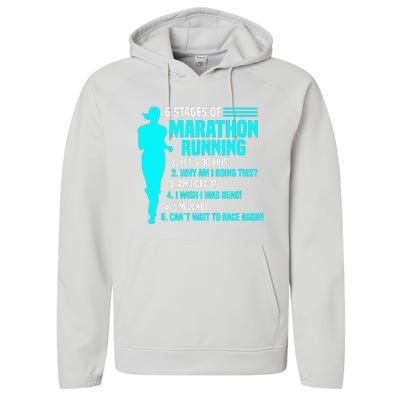 6 stages of marathon running for Runner Performance Fleece Hoodie