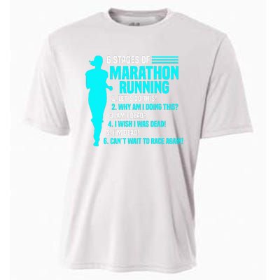 6 stages of marathon running for Runner Cooling Performance Crew T-Shirt