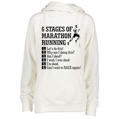 6 Stages Of Marathon Running Gift For Runner Womens Funnel Neck Pullover Hood