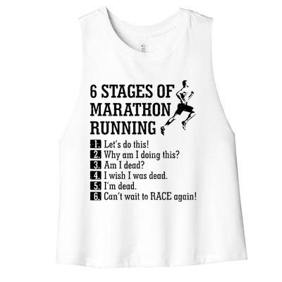 6 Stages Of Marathon Running Gift For Runner Women's Racerback Cropped Tank