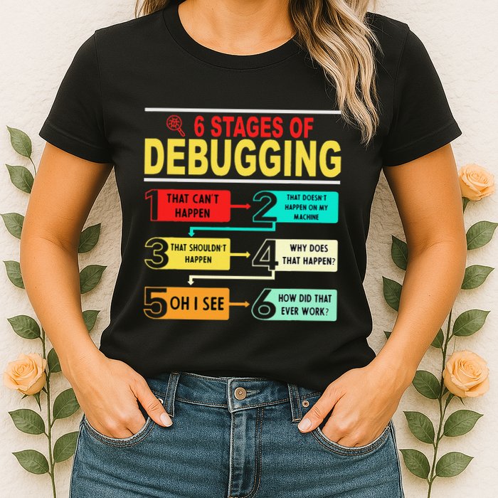 6 Stages Of Debugging Full Stack Coder Software Developer Women's T-Shirt