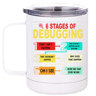 6 Stages Of Debugging Full Stack Coder Software Developer 12 oz Stainless Steel Tumbler Cup