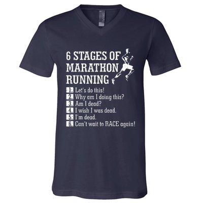 6 Stages Of Marathon Running Gift For Runner V-Neck T-Shirt