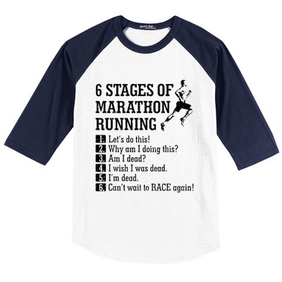 6 Stages Of Marathon Running Gift For Runner Baseball Sleeve Shirt