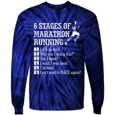 6 Stages Of Marathon Running Gift For Runner Tie-Dye Long Sleeve Shirt