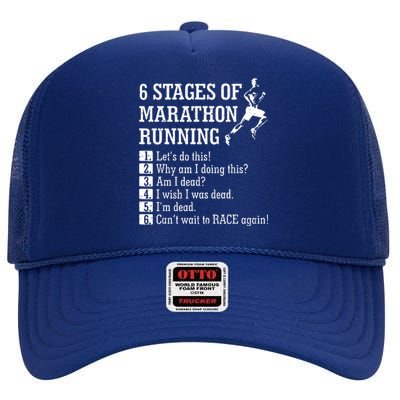 6 Stages Of Marathon Running Gift For Runner High Crown Mesh Back Trucker Hat