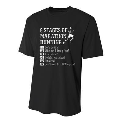 6 Stages Of Marathon Running Gift For Runner Youth Performance Sprint T-Shirt