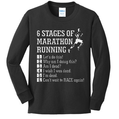 6 Stages Of Marathon Running Gift For Runner Kids Long Sleeve Shirt