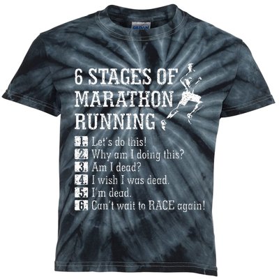 6 Stages Of Marathon Running Gift For Runner Kids Tie-Dye T-Shirt