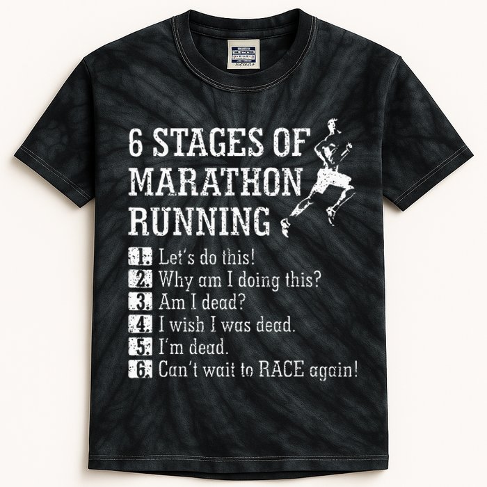 6 Stages Of Marathon Running Gift For Runner Kids Tie-Dye T-Shirt