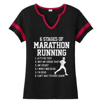 6 Stages Of Marathon Running Funny Runner Gift Ladies Halftime Notch Neck Tee